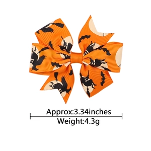 Nœud de cheveux orange Halloween avec motifs de chauve-souris et sorcière, accessoire 3,34"