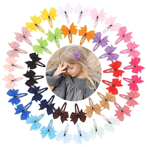 Kids Grosgrain Ribbon Bow Hair Clips Fully Fabric Wrapped Snap Clips Cute Solid Color Bowknot Hairpins Hair Accessories Girls