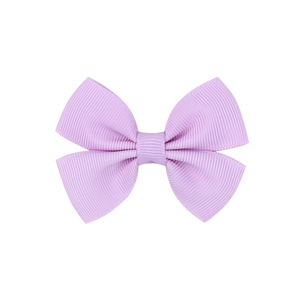 Detailed close-up of a lavender grosgrain ribbon hair bow with ribbed texture