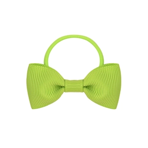 Lime green ribbed bow hair tie for girls with elastic band on a white background