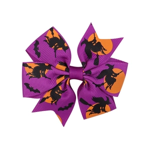 Barrette à cheveux d'Halloween en ruban violet avec motifs de chauve-souris noires