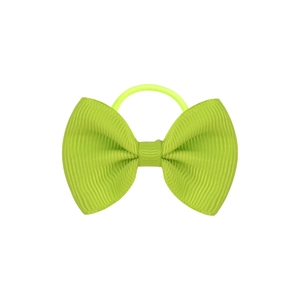 Vibrant green grosgrain ribbon bow hair tie for girls with durable elastic rubber band