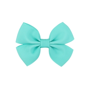 Close-up of mint green grosgrain ribbon bow with fine ribbed texture and detailed weaving