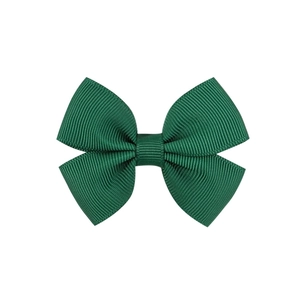 Dark green grosgrain ribbon bow hair clip for girls with ribbed texture and solid color