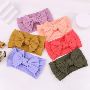 Set of 6 soft nylon baby headbands with large bows and cable knit texture