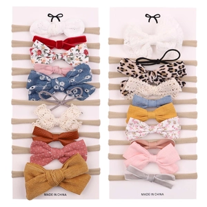 Baby Girls Bow Headband Elastic Nylon Hair Bands Newborn Toddler Cute Floral Leopard Print Soft Fabric Hair Accessories