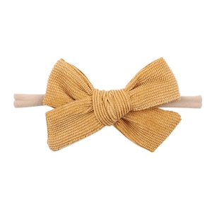 Infant ribbed bow headband set with mustard yellow corduroy and elastic nylon band