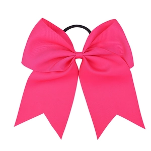 Detail of 8-inch rose red grosgrain ribbon bow with high-elastic black rubber band