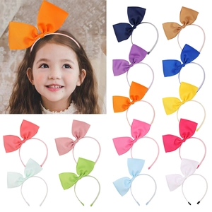 Serre-tête À Grand Nœud En Gros-grain Pour Filles Tout-petits Enfants Vintage Couleur Unie Style Rétro Accessoires