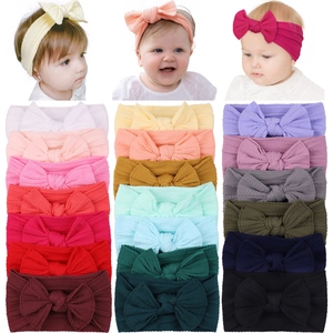Soft Nylon Bow Headbands For Baby Girls Wide Stretchy Hair Bands Hand Knitted Bowknot Infant Toddler Hair Accessories