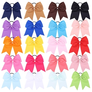 Set of 20 colorful 8-inch grosgrain ribbon bow hair ties in a balanced 5x4 matrix layout