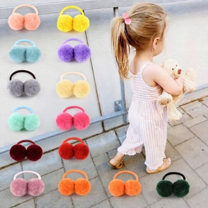 Kids Pom Pom Hair Ties Cute Colorful Double Ball Elastic Hair Bands Sweet Ponytail Holders Girls Hair Accessories