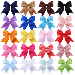 Set of 20 colorful satin floral bow hair clips in various shades for girls hair styling