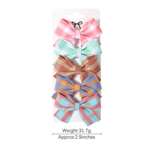 Lot de 5 barrettes à nœuds à carreaux pour filles avec divers motifs et coloris pastel
