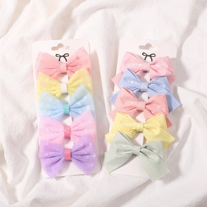 Lot de 10 pinces à cheveux avec nœuds colorés en tissu à carreaux et texture brillante