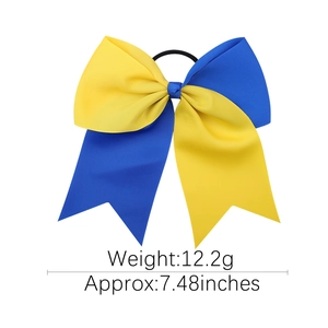 Two-tone yellow and blue bow hair tie with 7.48 inch ribbon and elastic band