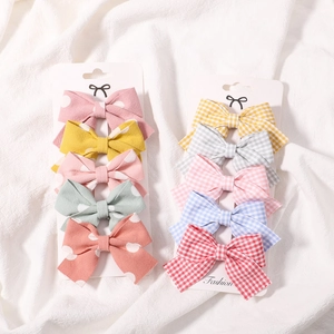Détails de barrettes nœuds papillon en tissu à pois et à carreaux pour petites filles