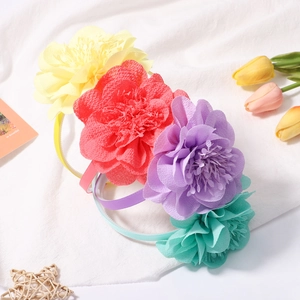 Serre-têtes à grandes fleurs en mousseline macaron pour accessoires cheveux fête d'enfants