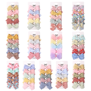 Lot de 5 Barrettes à Cheveux en Tissu avec Nœud pour Enfants Filles Plaid Floral Polka Dot Fait à la Main Accessoires Cheveux