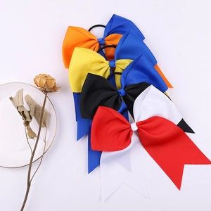 Set of five large grosgrain ribbon bow hair ties in various vibrant bi-colors