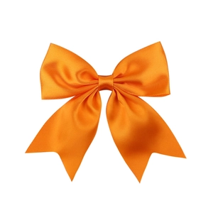 Vibrant orange satin ribbon hair bow for girls with smooth finish and V-cut tails