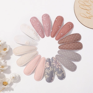 14-piece floral embroidered BB hair clips set with sweet macaron fabric designs