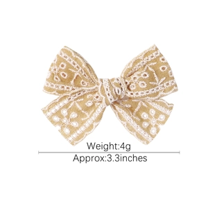 Pince à cheveux noeud en dentelle florale jaune pour filles, taille 3,3 pouces