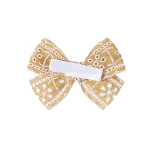 Barrette à cheveux en tissu jaune fait main avec broderie florale et pince en métal durable