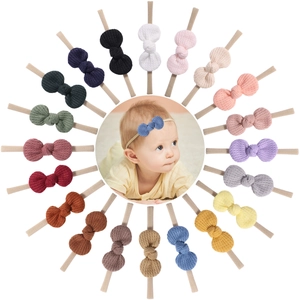Baby Waffle Bow Headband Soft Nylon Elastic Hair Band For Infants Toddlers Girls Hair Accessories Solid Color Bowknot Turban