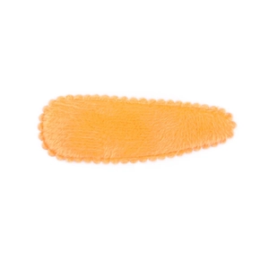 Detail of soft orange plush snap hair clip with delicate wavy stitched edge for girls
