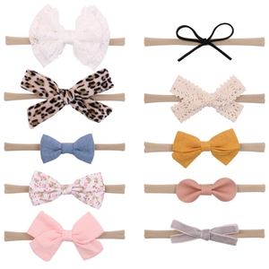 Baby Girls Elastic Nylon Bow Headbands Set Soft Hairbands With Lace Leopard Floral Bows Infant Toddler Hair Accessories