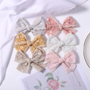 Lot de 6 barrettes à cheveux en mousseline avec nœuds tournesol et dentelle pour filles