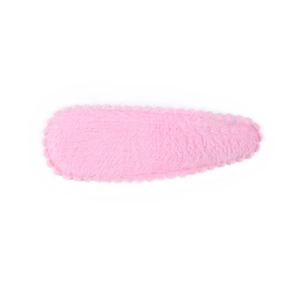 Pink plush BB hair clip with fuzzy wavy edges for girls in minimalist sweet style
