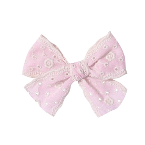 Barrette à cheveux avec nœud en dentelle rose et broderie florale élégante pour filles