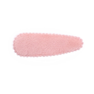 Detailed view of plush light pink BB hair clip featuring soft textured faux fur surface