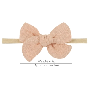 Pink fabric bow headband for babies with elastic nylon soft band 3.5 inch width