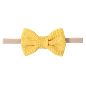 Bandeau bébé en velours côtelé jaune vif avec nœud papillon et élastique souple