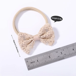 Bandeau bébé en nylon avec nœud en dentelle beige, accessoire de cheveux doux et élastique