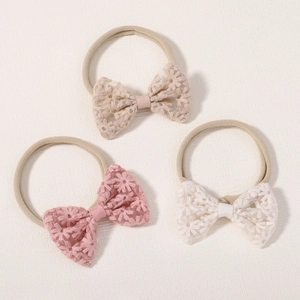 Lot de trois bandeaux élastiques pour bébé en nylon avec nœuds papillon en dentelle