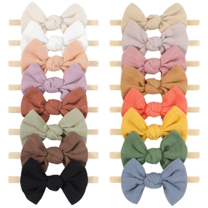 Soft Elastic Baby Bow Headband Nylon Hairband Handmade Fabric Bow Headwear For Newborn Toddlers Infants Girls Accessories