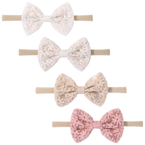 Bandeaux Bébé Fille en Dentelle avec Nœud Floral Bandeaux Élastiques en Nylon Coiffe Souple Accessoires Cheveux Nouveau-né