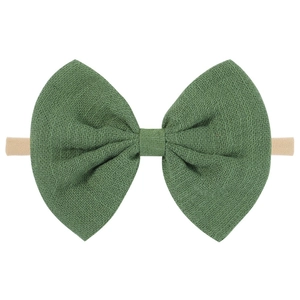 Army green linen bow nylon headband for baby girls with high elastic material
