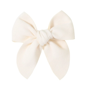 Elegant cream fabric plush bow hair clip with textured wool finish for women and kids