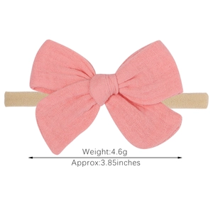Soft pink cotton bow baby headband with elastic nylon band 3.85 inch lightweight 4.6g