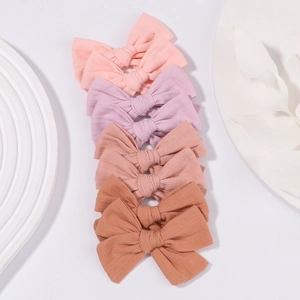 4er-Set Schleifen-Haarspangen aus Rippstrick für Mädchen in pastellfarbenen Macaron-Tönen