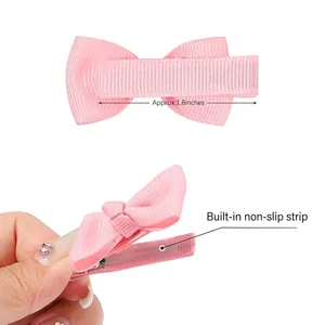 Barrette à nœud rose de 1,8 pouce en ruban gros-grain avec clip antidérapant