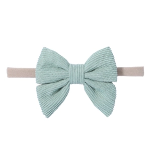 Fascia per capelli con fiocco in velluto a coste verde menta con elastico per neonati e bambini