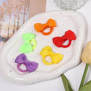 5-piece set of 1.7-inch colorful grosgrain ribbon bow nylon hair ties for kids