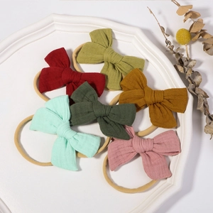 Soft nylon baby headbands set with 6 colorful cotton bows for infants and toddlers