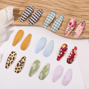 Set of 20 floral and embroidered fabric-wrapped BB hair clips in various patterns